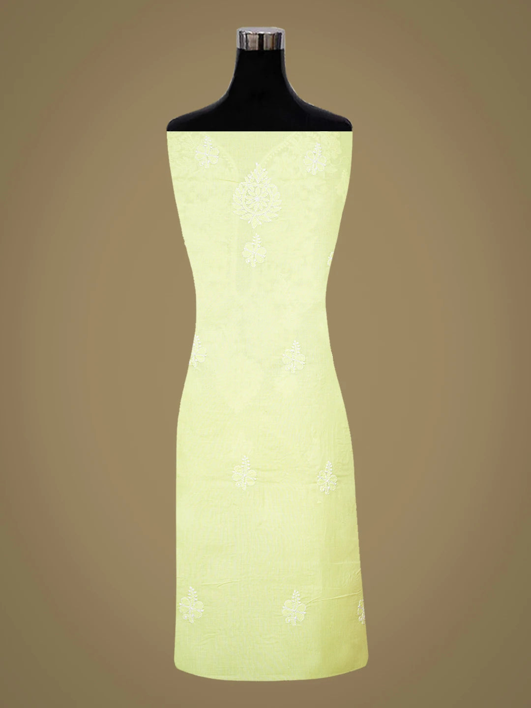 Ada Hand Embroidered Fluorescent Yellow Cotton Lucknowi Chikankari Unstitched Kurta Piece 01A724774