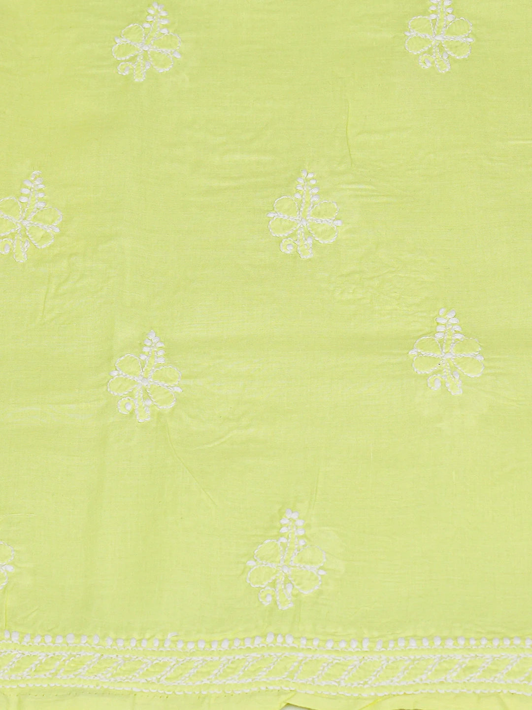 Ada Hand Embroidered Fluorescent Yellow Cotton Lucknowi Chikankari Unstitched Kurta Piece 01A724774