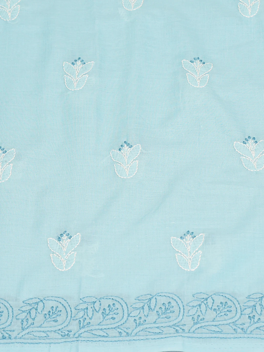 Ada Hand Embroidered Picton Blue Cotton Lucknowi Chikankari Unstitched Kurta Piece 01A735420