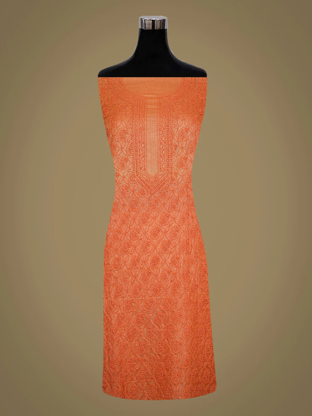 Ada Hand Embroidered Mahogany Orange Silk Lucknowi Chikankari Unstitched Kurta Piece 01A504836
