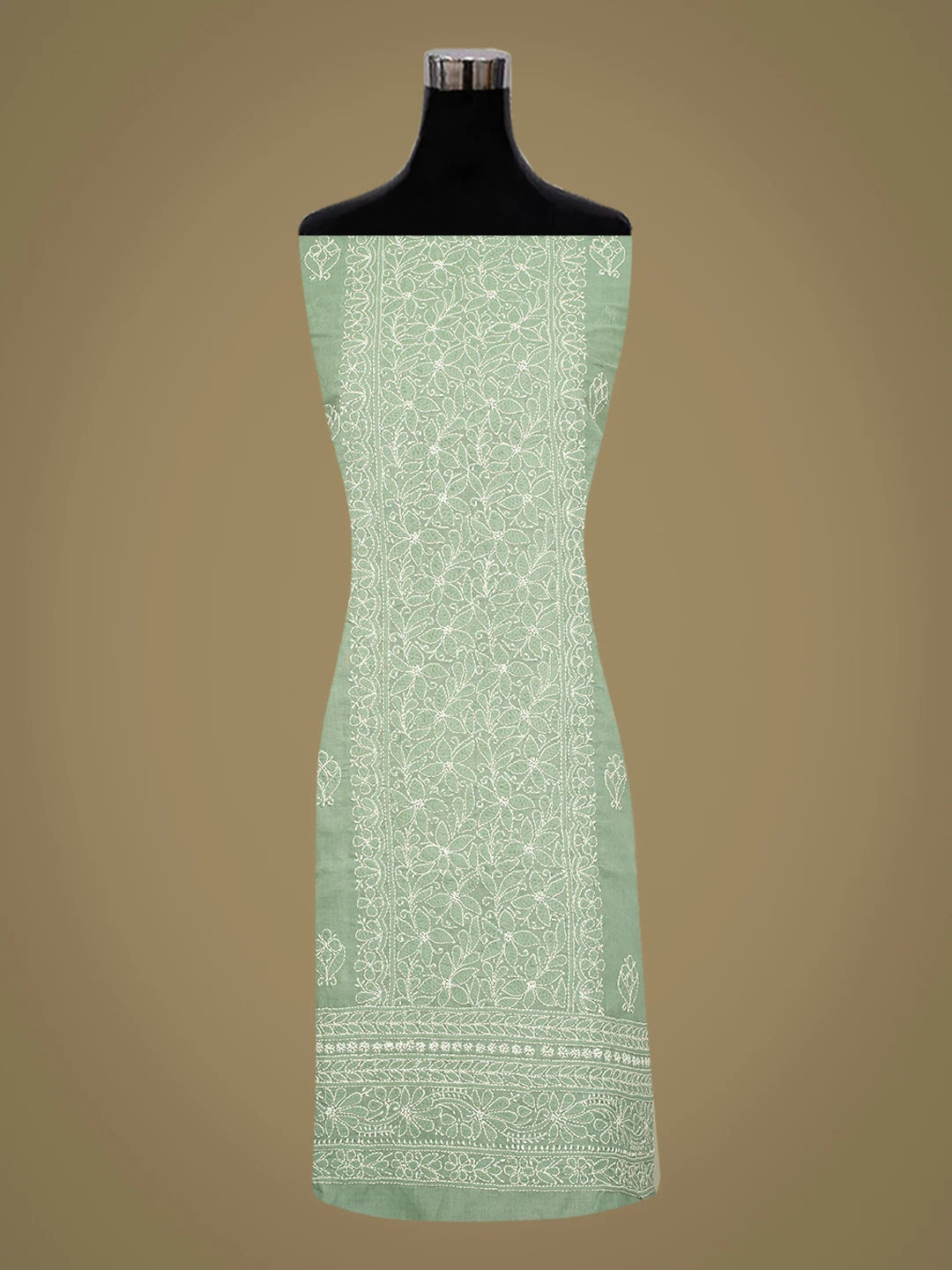 Ada Hand Embroidered Light Teal Green Cotton Lucknowi Chikankari Unstitched Kurta Piece 01A759427