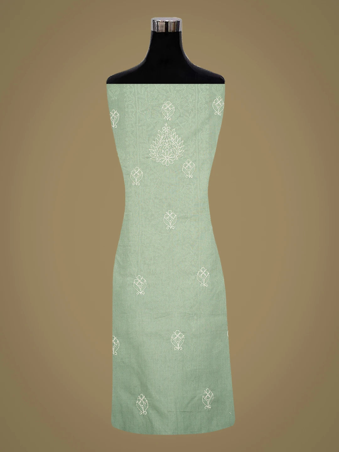 Ada Hand Embroidered Light Teal Green Cotton Lucknowi Chikankari Unstitched Kurta Piece 01A759427