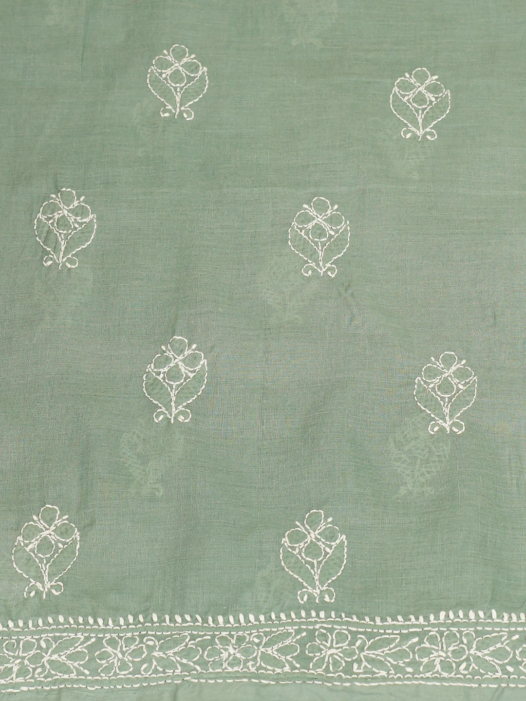 Ada Hand Embroidered Light Teal Green Cotton Lucknowi Chikankari Unstitched Kurta Piece 01A759427
