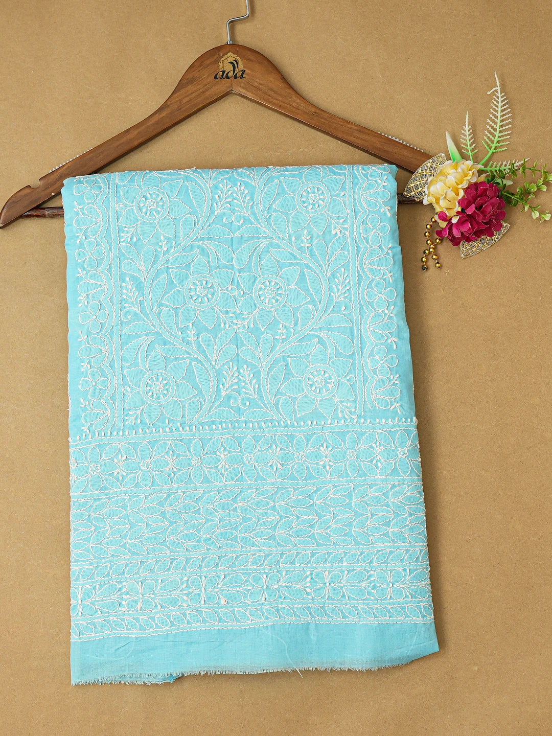 Ada Hand Embroidered Sky Blue Cotton Lucknowi Chikankari Unstitched Kurta Piece 01A758736