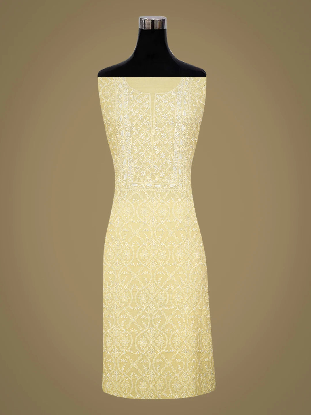 Ada Hand Embroidered Yellow Cotton Lucknowi Chikankari Unstitched Kurta Dupatta Set 01A628681