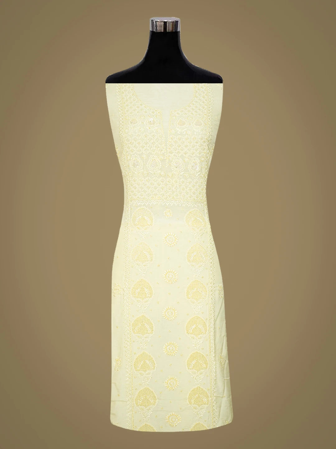 Ada Hand Embroidered Beige Muslin Lucknowi Chikankari Unstitched Suit Piece With Cutdana Work 01A746440