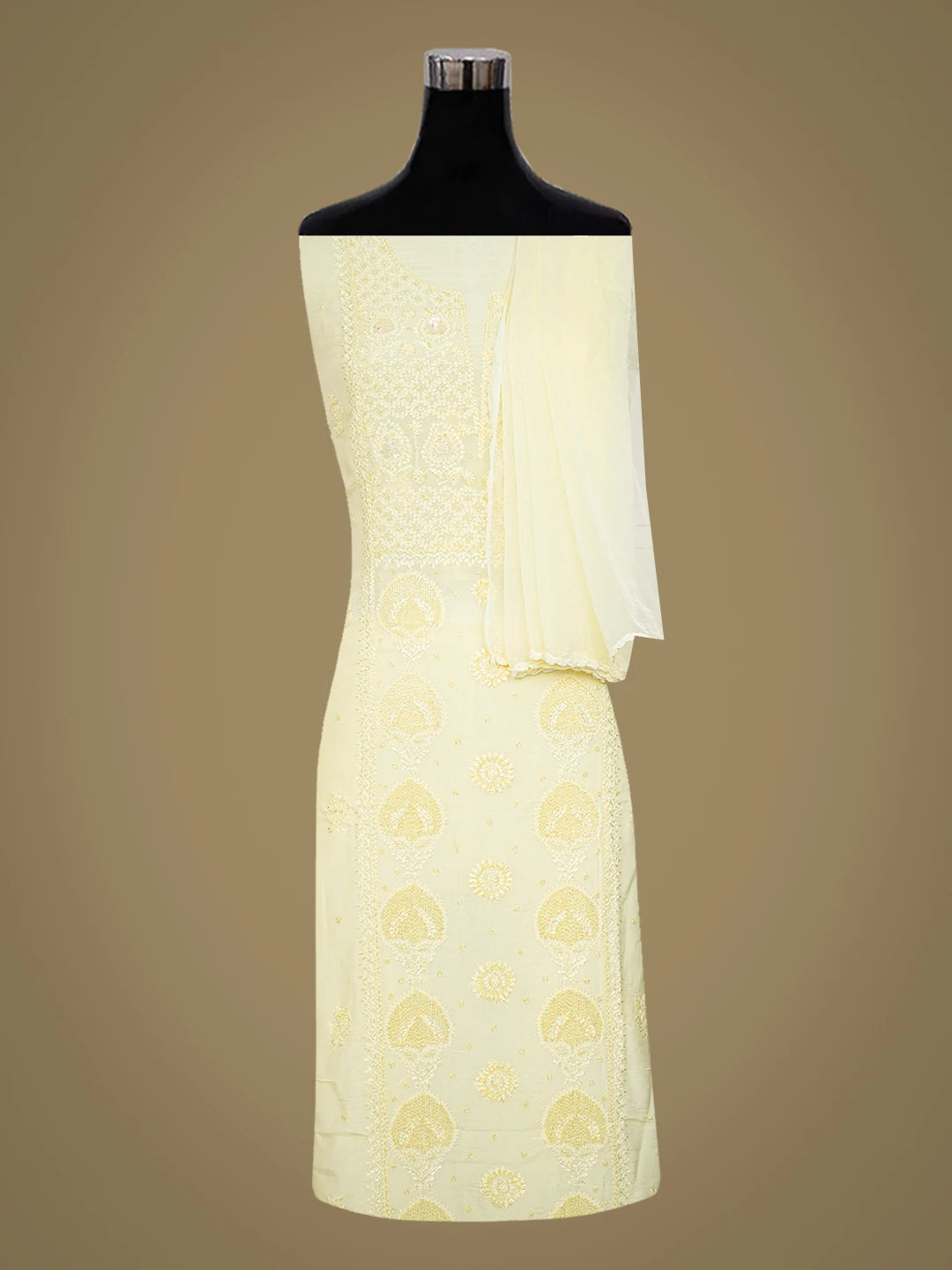 Ada Hand Embroidered Beige Muslin Lucknowi Chikankari Unstitched Suit Piece With Cutdana Work 01A746440