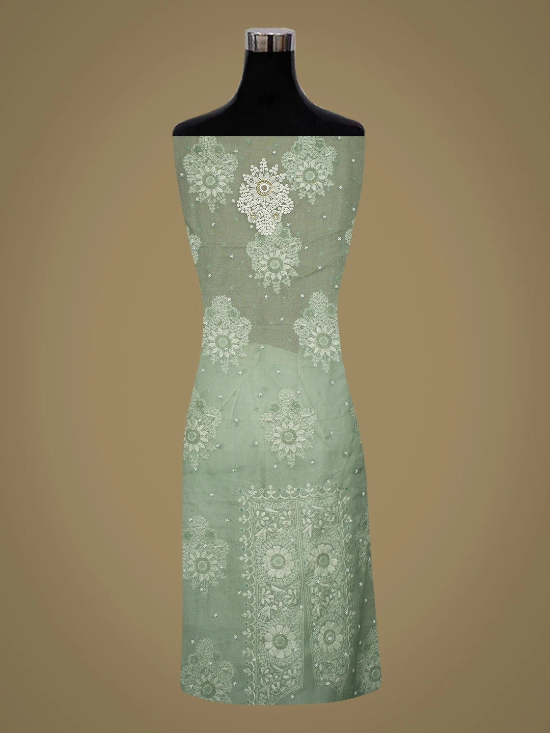 Ada Hand Embroidered Teal Green Organza Lucknowi Chikankari Unstitched Kurta Dupatta Set With Cutdana Work 01A723106