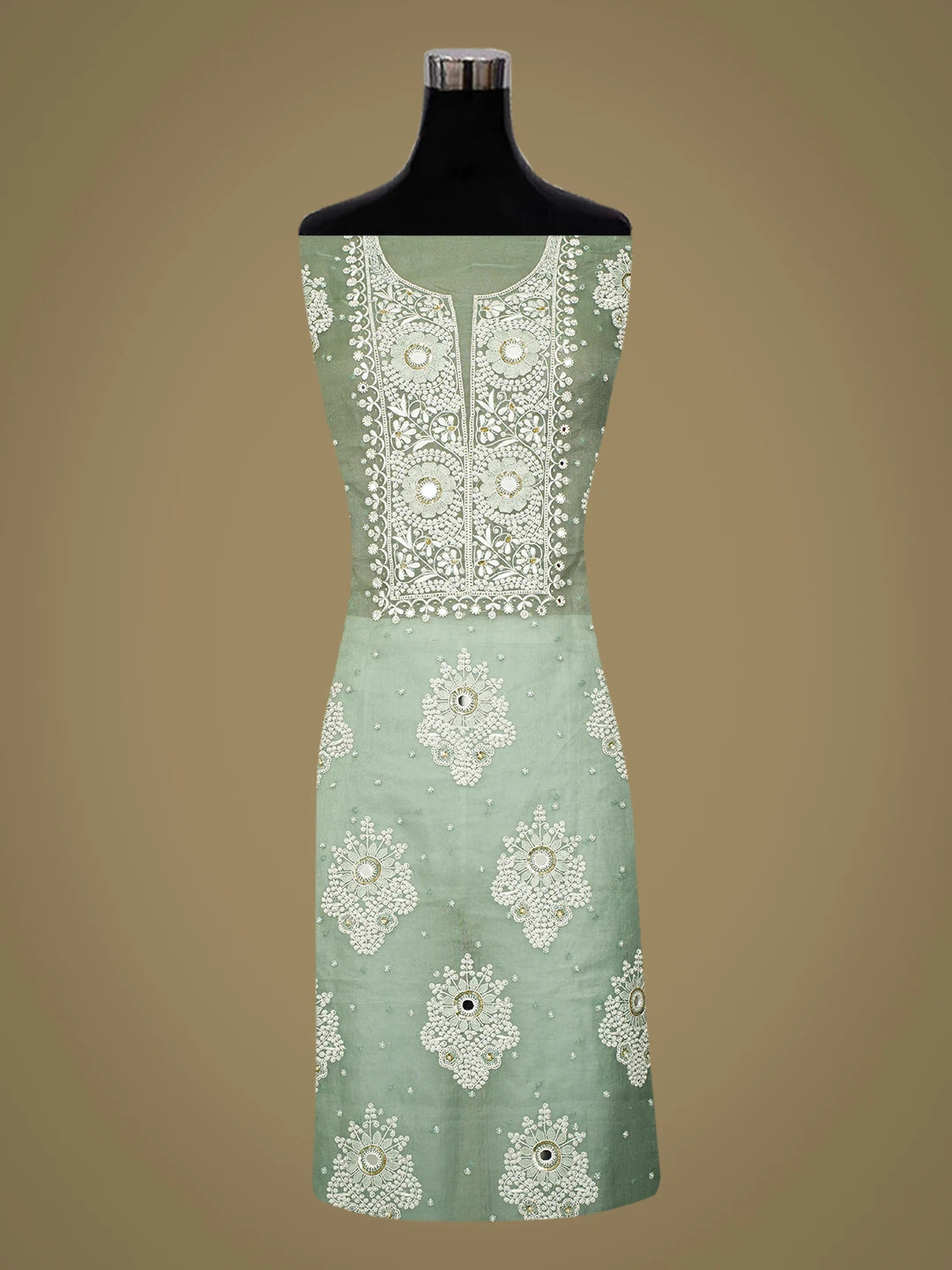 Ada Hand Embroidered Teal Green Organza Lucknowi Chikankari Unstitched Kurta Dupatta Set With Cutdana Work 01A723106