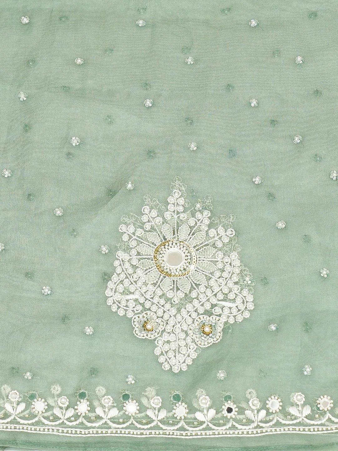 Ada Hand Embroidered Teal Green Organza Lucknowi Chikankari Unstitched Kurta Dupatta Set With Cutdana Work 01A723106