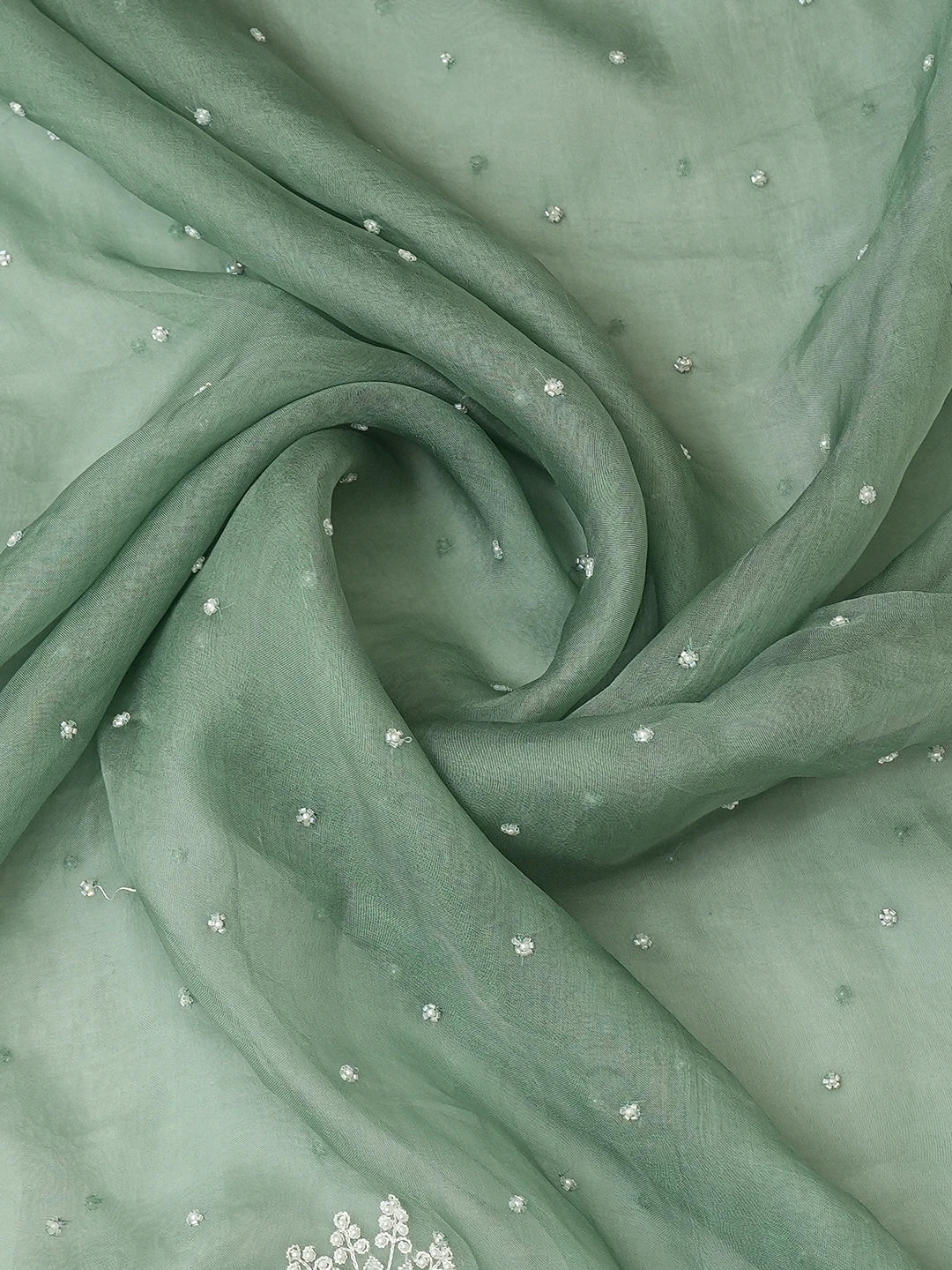 Ada Hand Embroidered Teal Green Organza Lucknowi Chikankari Unstitched Kurta Dupatta Set With Cutdana Work 01A723106