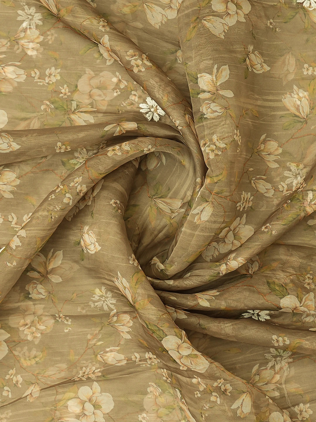 Ada Hand Embroidered Olive Green Organza Floral Printed Lucknowi Chikankari Unstitched Kurta Dupatta Set 01A736704