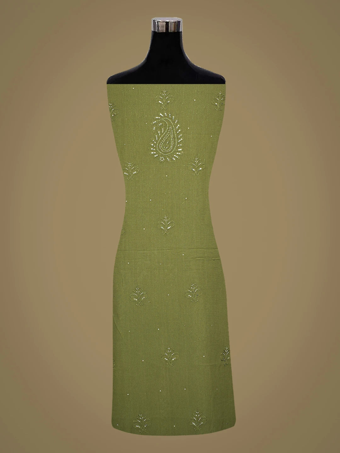 Ada Hand Embroidered Mehandi Green Viscose Georgette Lucknowi Chikankari Unstitched Kurta Duptta Set With Cutdana Work 01A594263