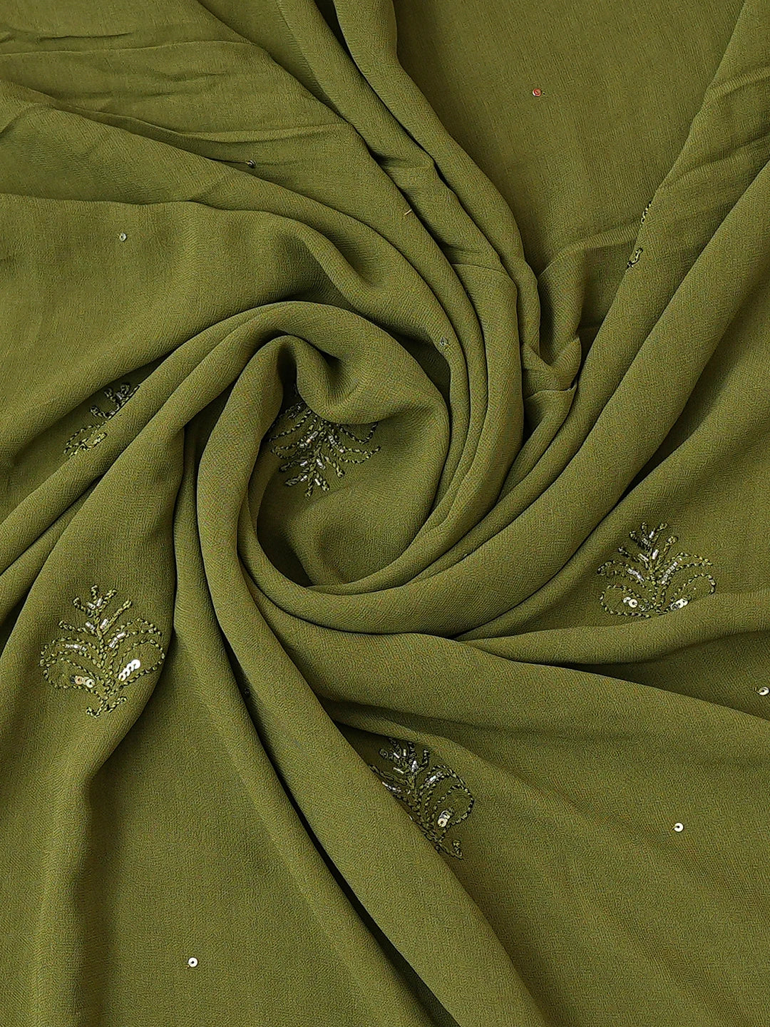 Ada Hand Embroidered Mehandi Green Viscose Georgette Lucknowi Chikankari Unstitched Kurta Duptta Set With Cutdana Work 01A594263