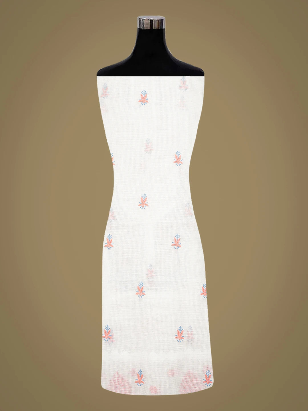 Ada Hand Embroidered White Kota Lucknowi Chikankari Unstitched Kurta Dupatta Set 01A754560