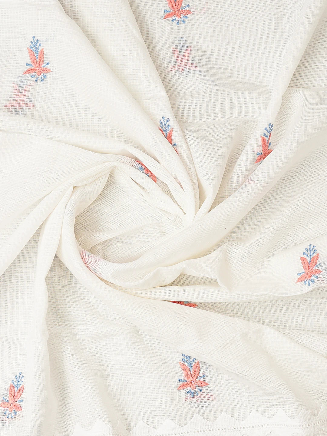 Ada Hand Embroidered White Kota Lucknowi Chikankari Unstitched Kurta Dupatta Set 01A754560