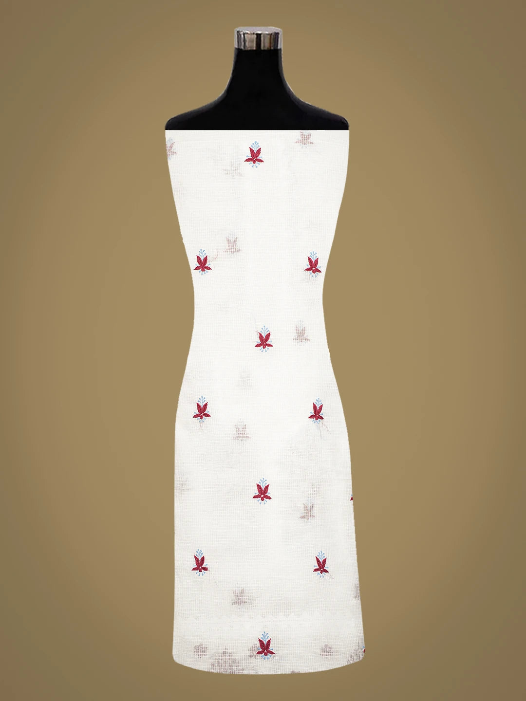 Ada Hand Embroidered White Kota Lucknowi Chikankari Unstitched Kurta Dupatta Set 01A754546