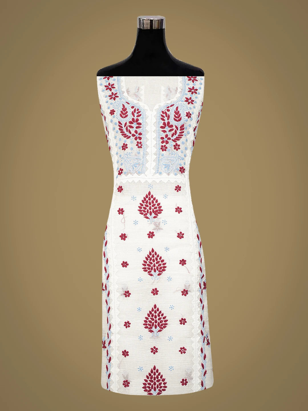 Ada Hand Embroidered White Kota Lucknowi Chikankari Unstitched Kurta Dupatta Set 01A754546