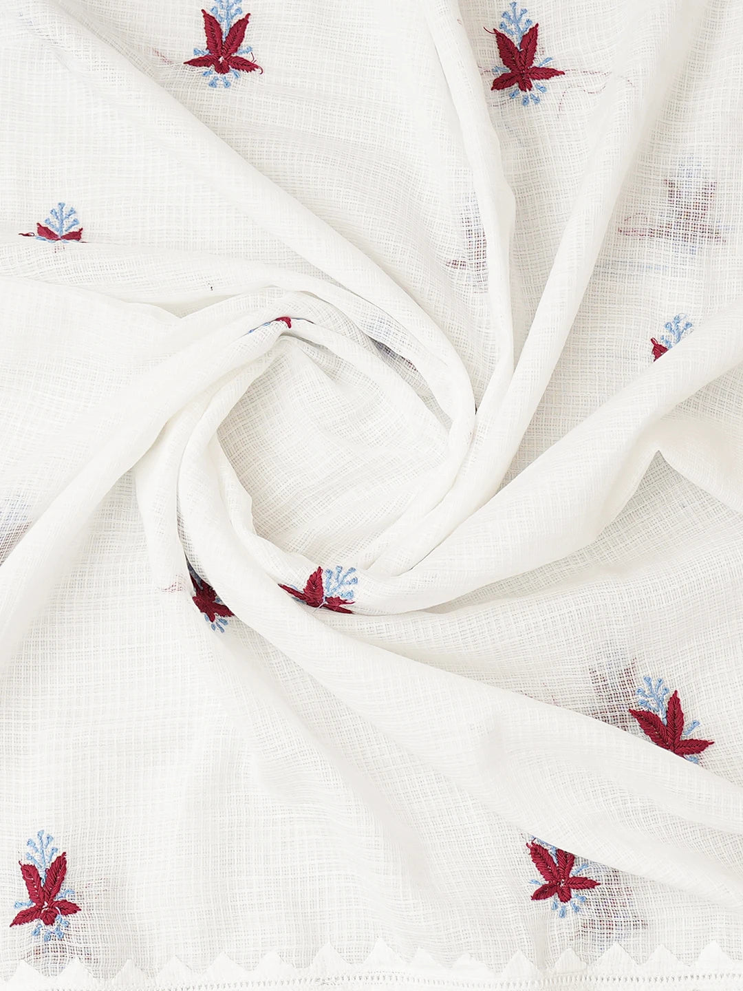 Ada Hand Embroidered White Kota Lucknowi Chikankari Unstitched Kurta Dupatta Set 01A754546