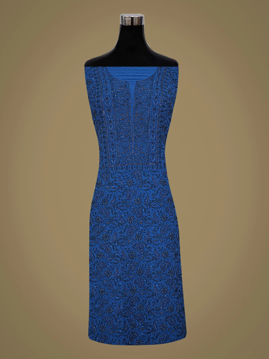 Ada Hand Embroidered Royal Blue Pure Georgette Lucknowi Chikankari Unstitched Kurta Dupatta Set With Cutdana Work 01A682609