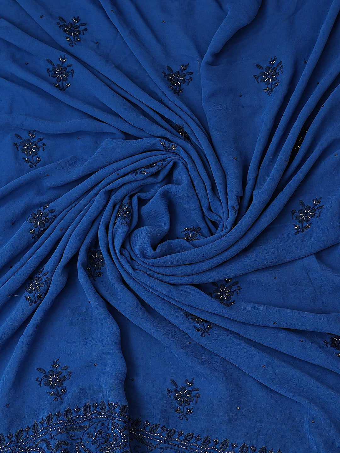 Ada Hand Embroidered Royal Blue Pure Georgette Lucknowi Chikankari Unstitched Kurta Dupatta Set With Cutdana Work 01A682609
