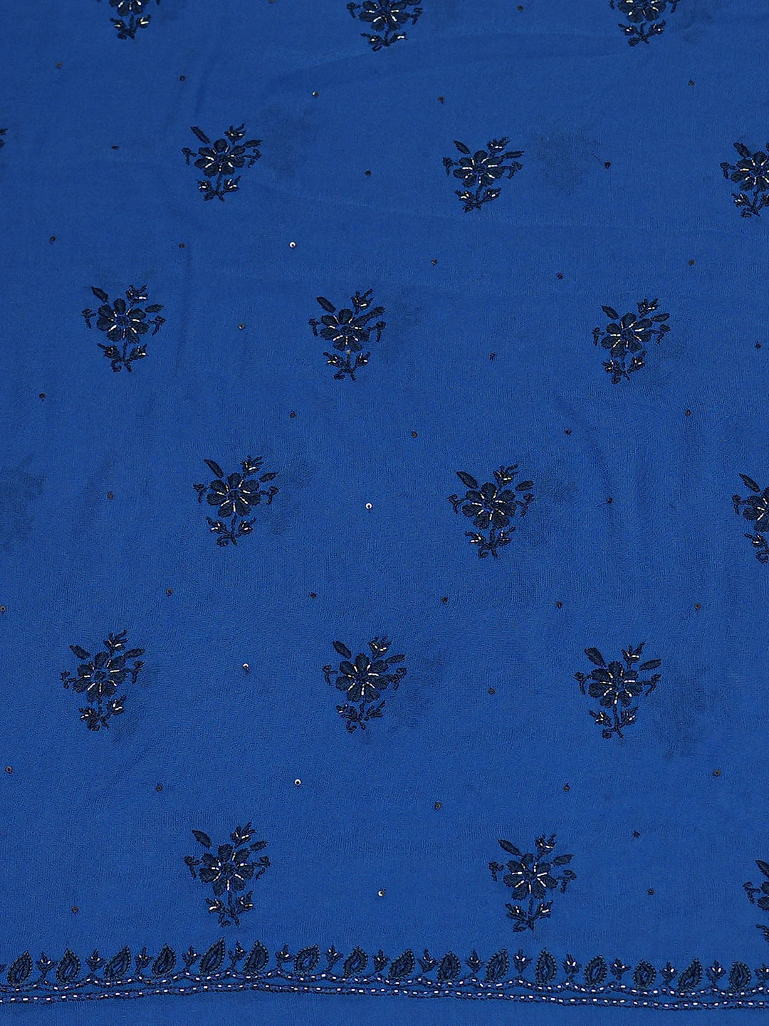 Ada Hand Embroidered Royal Blue Pure Georgette Lucknowi Chikankari Unstitched Kurta Dupatta Set With Cutdana Work 01A682609