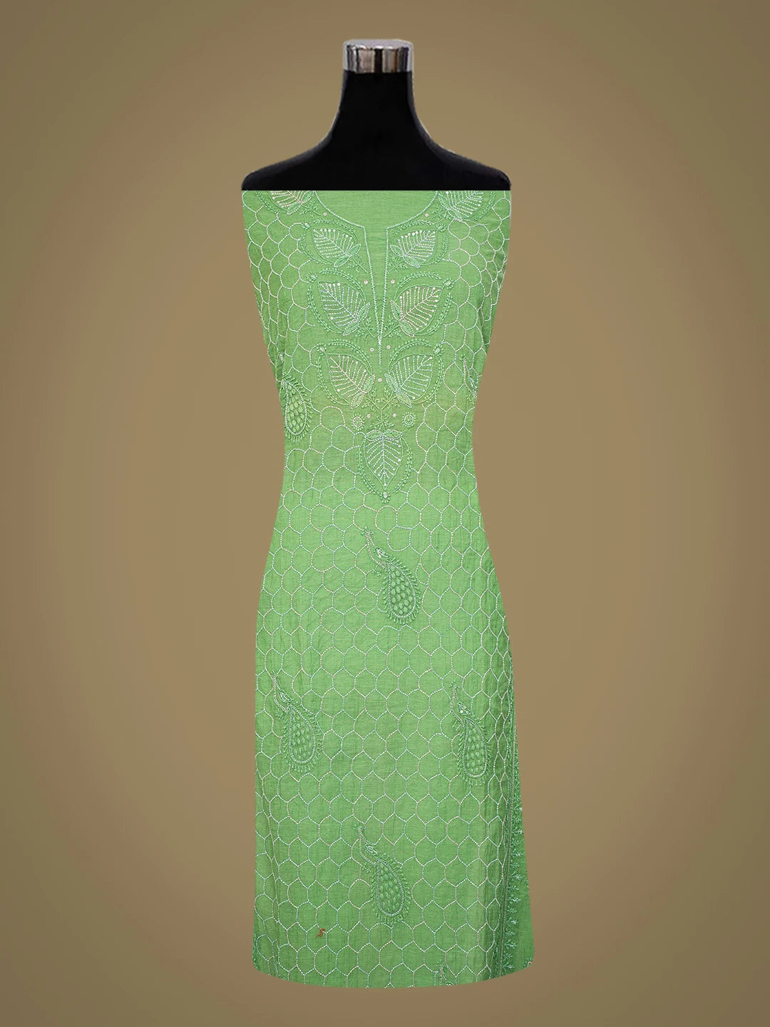 Ada Hand Embroidered Pigment Green Chanderi Lucknowi Chikankari Semi-stitched Kurta Dupatta Set With Cutdana Work 01A631628