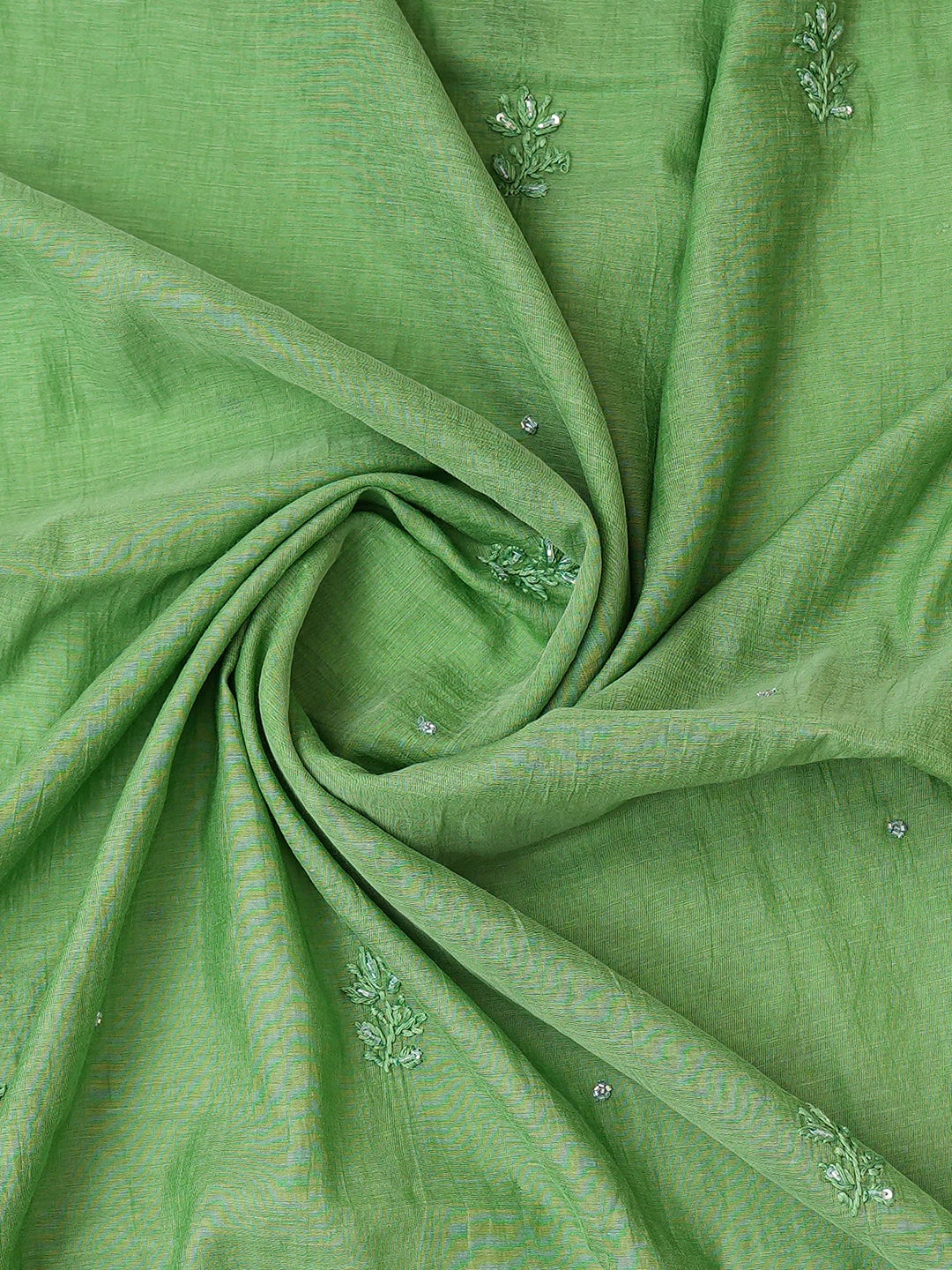 Ada Hand Embroidered Pigment Green Chanderi Lucknowi Chikankari Semi-stitched Kurta Dupatta Set With Cutdana Work 01A631628