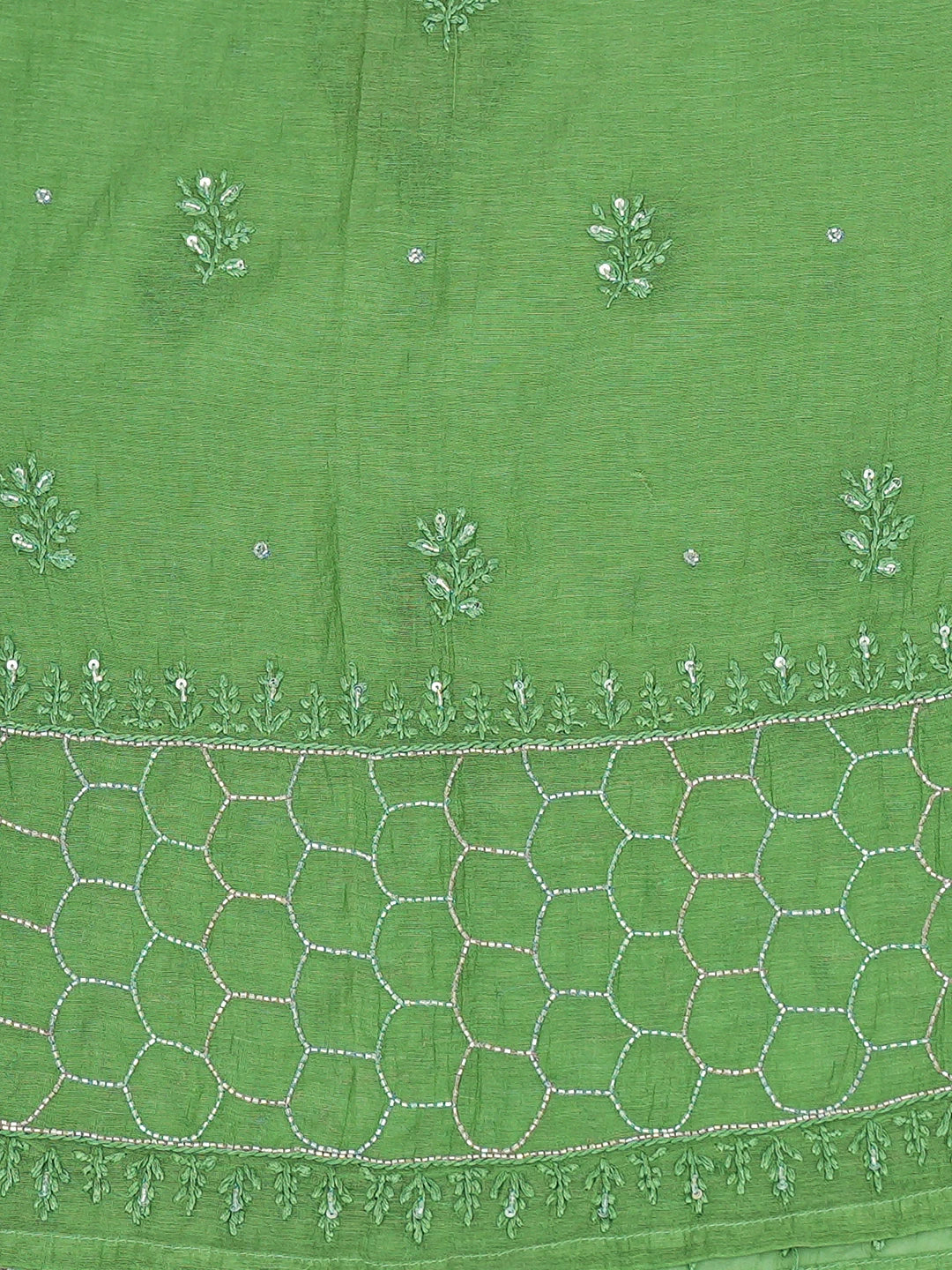 Ada Hand Embroidered Pigment Green Chanderi Lucknowi Chikankari Semi-stitched Kurta Dupatta Set With Cutdana Work 01A631628