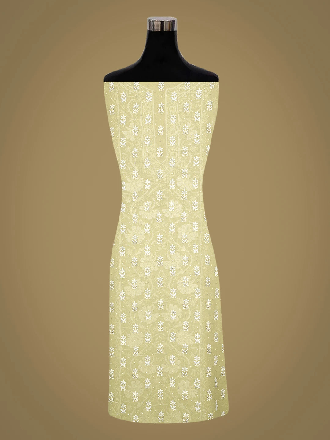 Ada Hand Embroidered Olive Green Pure Georgette Lucknowi Chikankari Unstitched Kurta Dupatta Set With Cutdana Work 01A687513