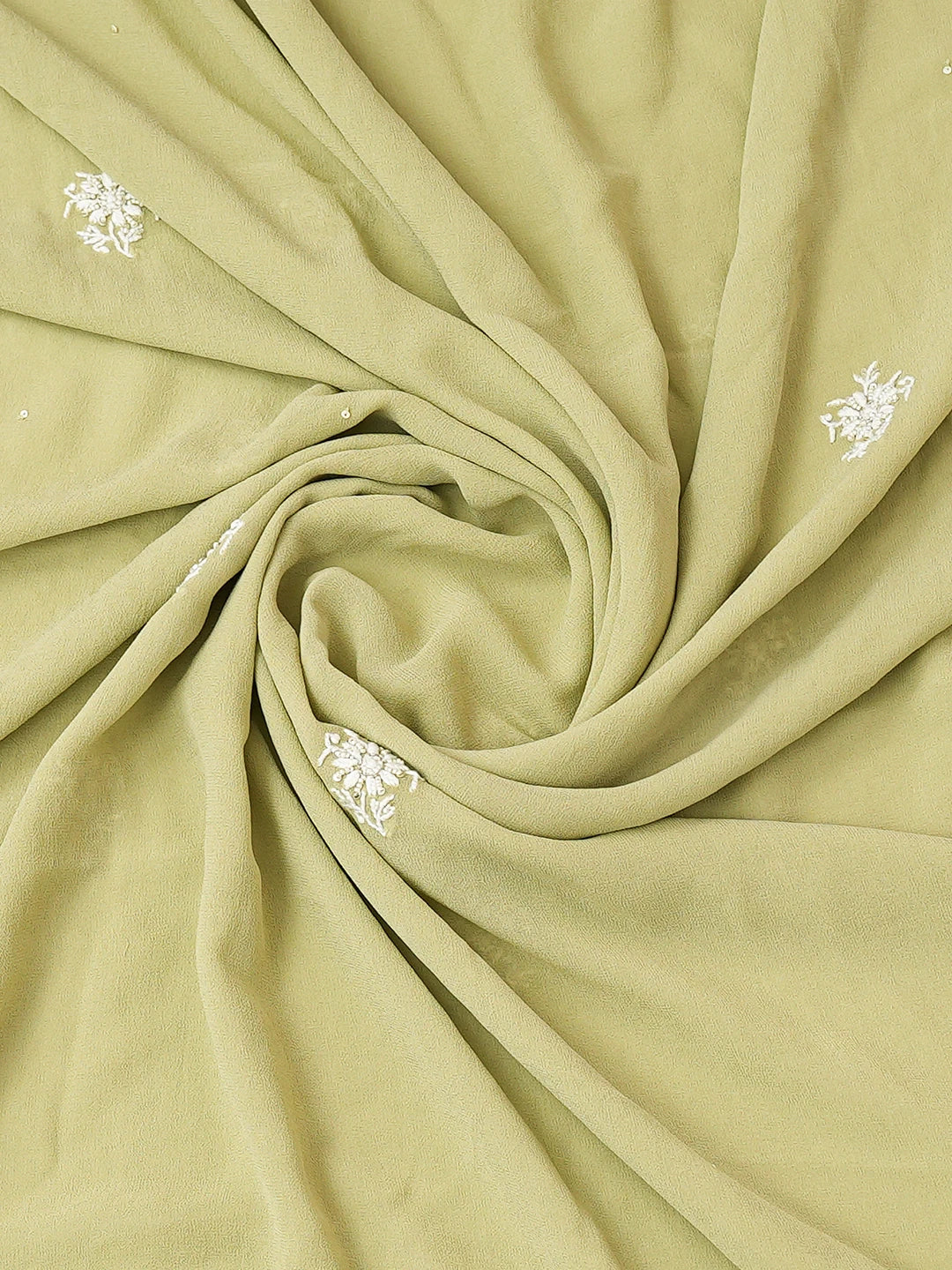 Ada Hand Embroidered Olive Green Pure Georgette Lucknowi Chikankari Unstitched Kurta Dupatta Set With Cutdana Work 01A687513