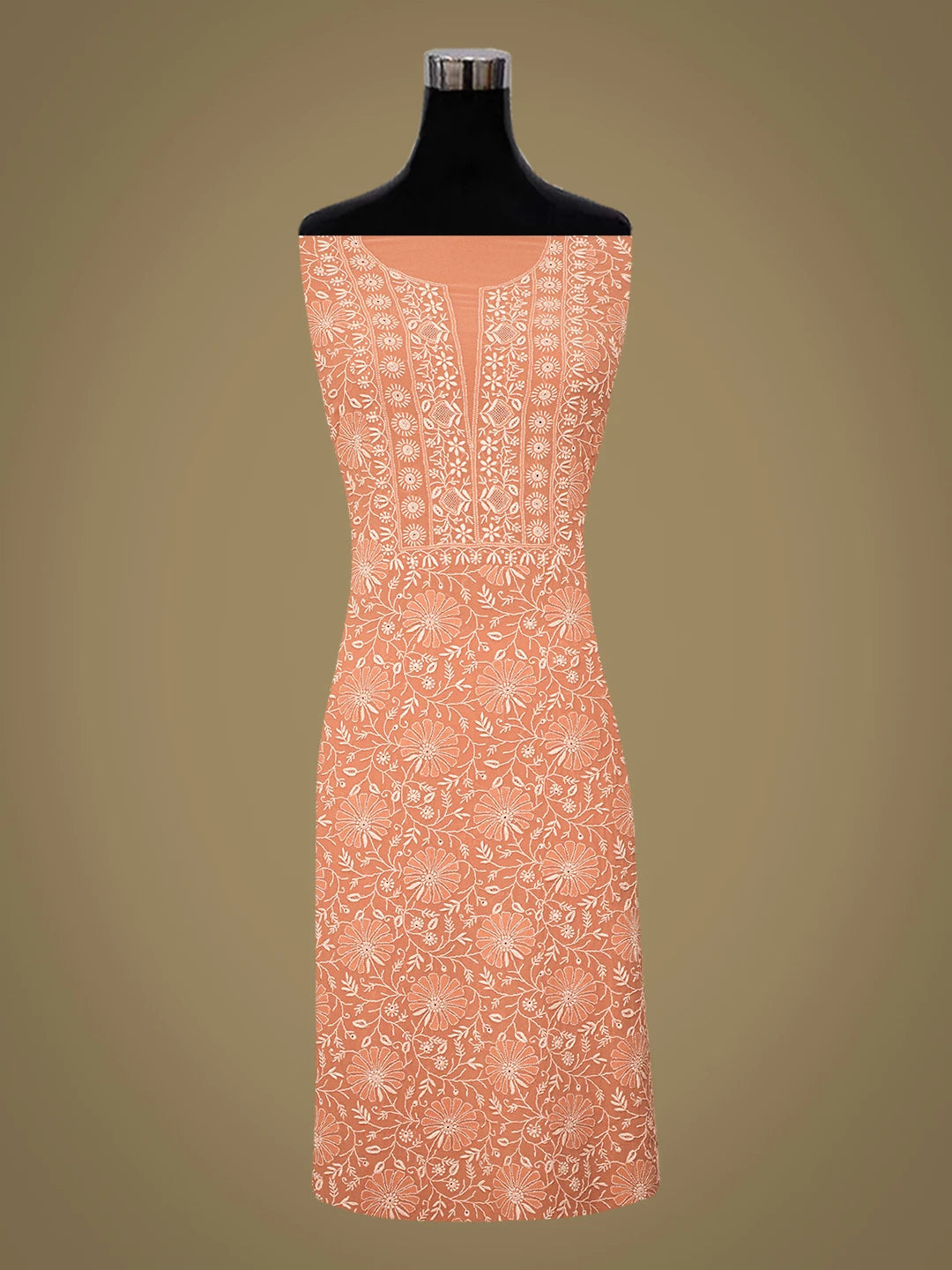 Ada Hand Embroidered Dusty Peach Pure Georgette Lucknowi Chikankari Unstitched Kurta Dupatta Set 01A556871