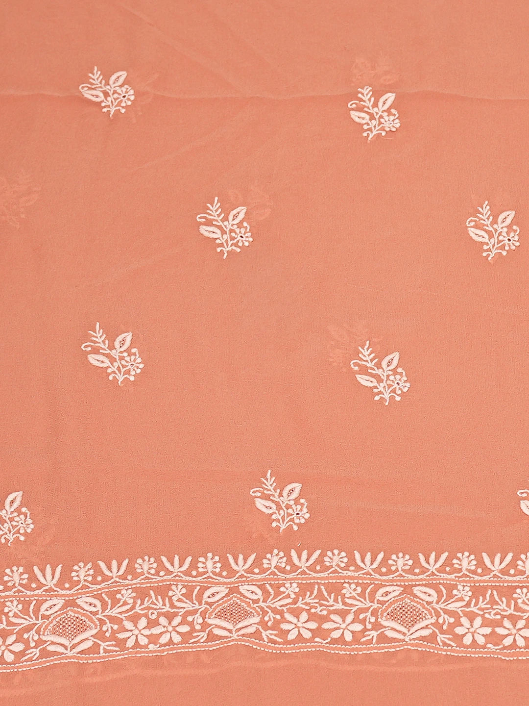 Ada Hand Embroidered Dusty Peach Pure Georgette Lucknowi Chikankari Unstitched Kurta Dupatta Set 01A556871