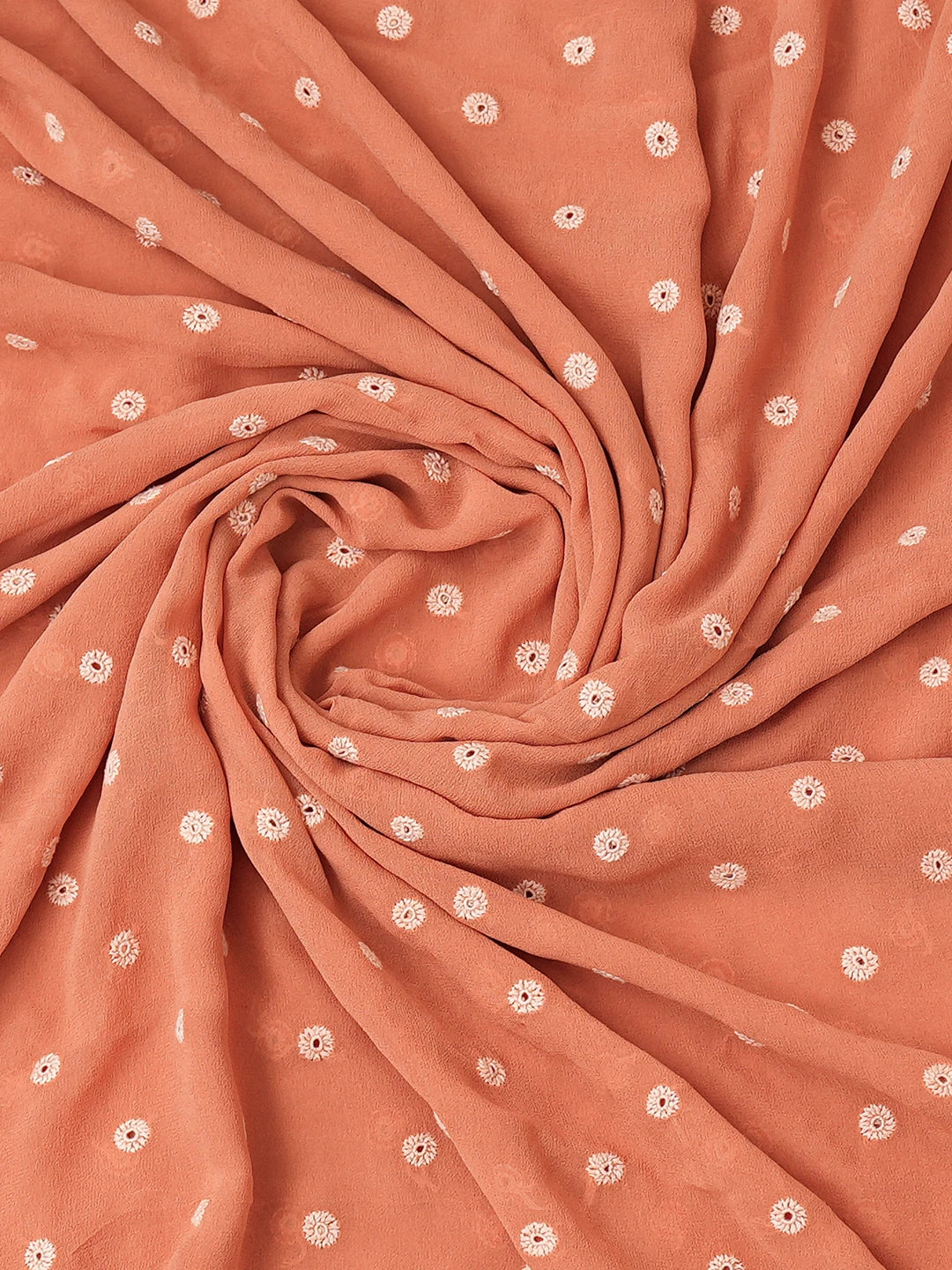 Ada Hand Embroidered Dusty Peach Pure Georgette Lucknowi Chikankari Unstitched Kurta Dupatta Set 01A556871