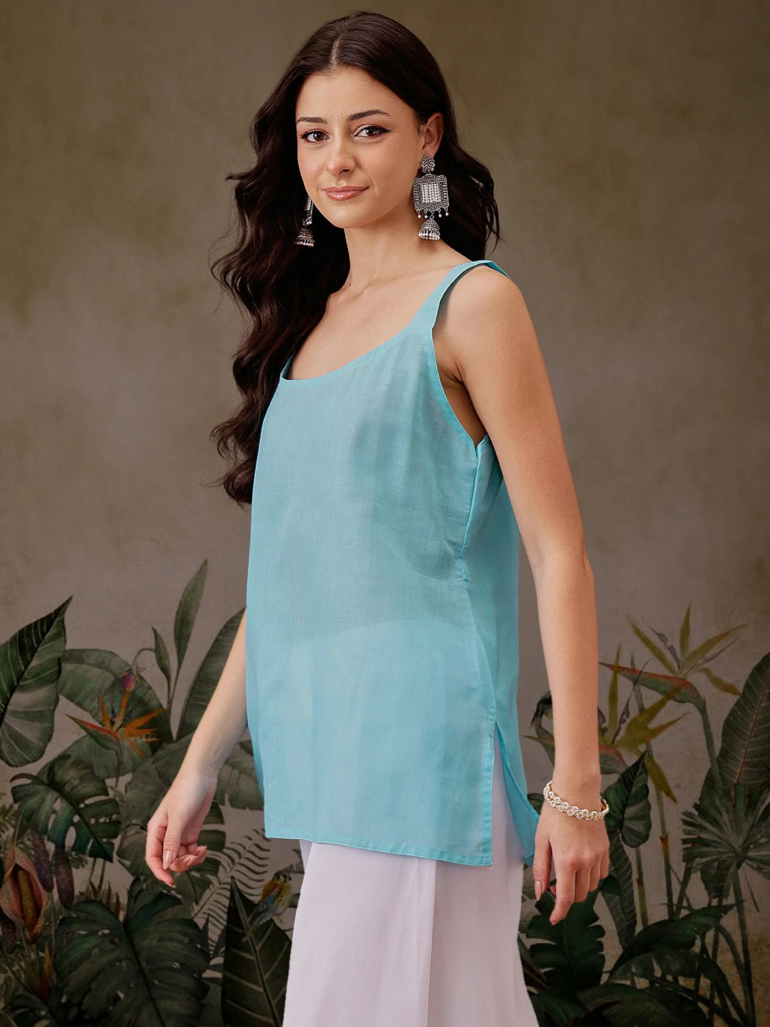 Ada Hand Embroidered Blue Georgette Lucknowi Chikankari Straight Kurti with slip A911299