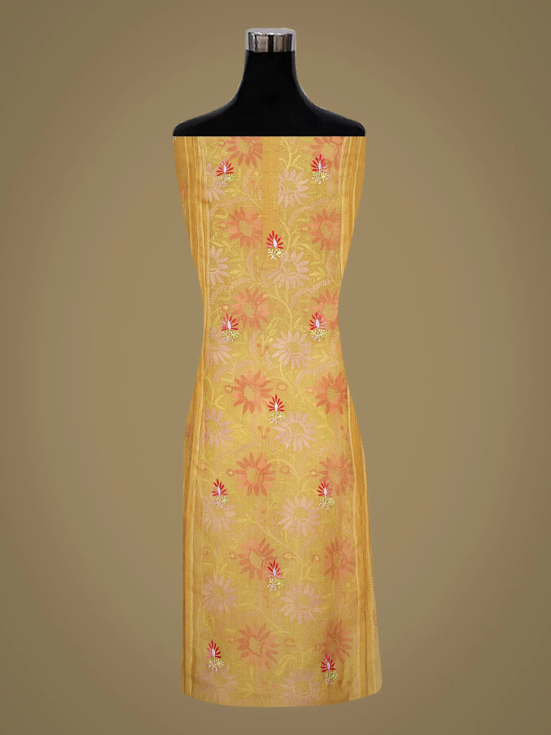 Ada Hand Embroidered Mustard Organza Lucknowi Chikankari Semi-stitched Kurta Dupatta Set With Zari Work 01A759803