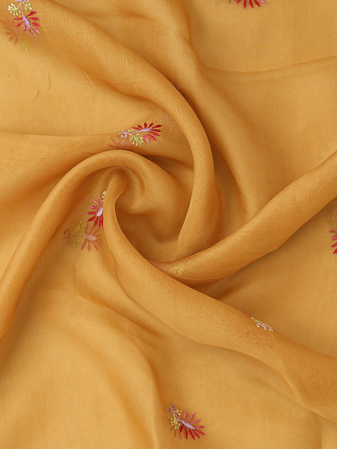 Ada Hand Embroidered Mustard Organza Lucknowi Chikankari Semi-stitched Kurta Dupatta Set With Zari Work 01A759803