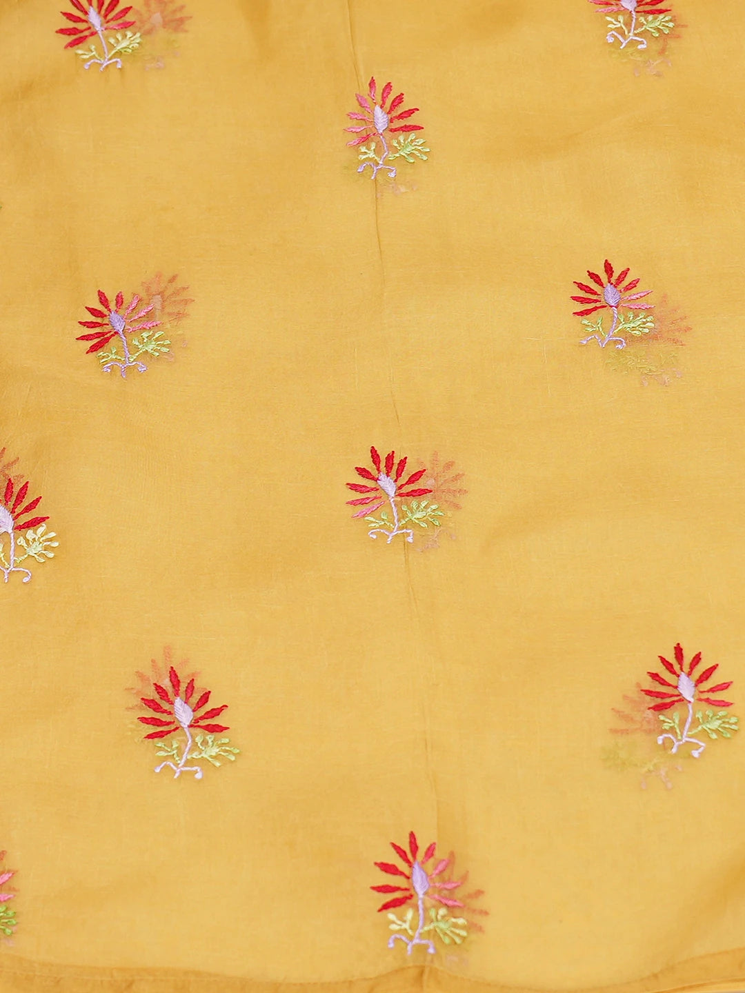Ada Hand Embroidered Mustard Organza Lucknowi Chikankari Semi-stitched Kurta Dupatta Set With Zari Work 01A759803