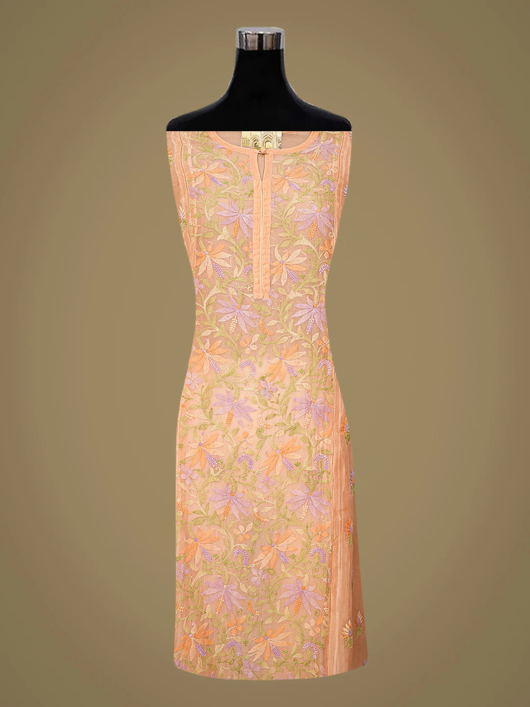 Ada Hand Embroidered Creamy Peach Organza Lucknowi Chikankari Semi-Stitched Kurta Dupatta Set 01A759818