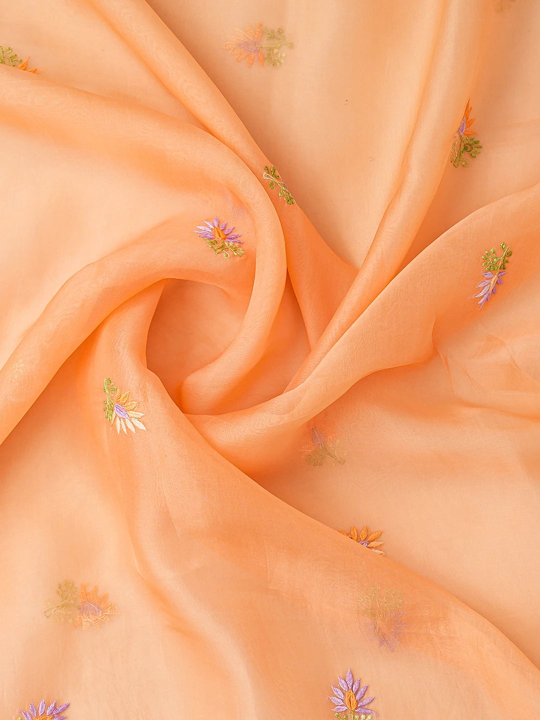 Ada Hand Embroidered Creamy Peach Organza Lucknowi Chikankari Semi-Stitched Kurta Dupatta Set 01A759818