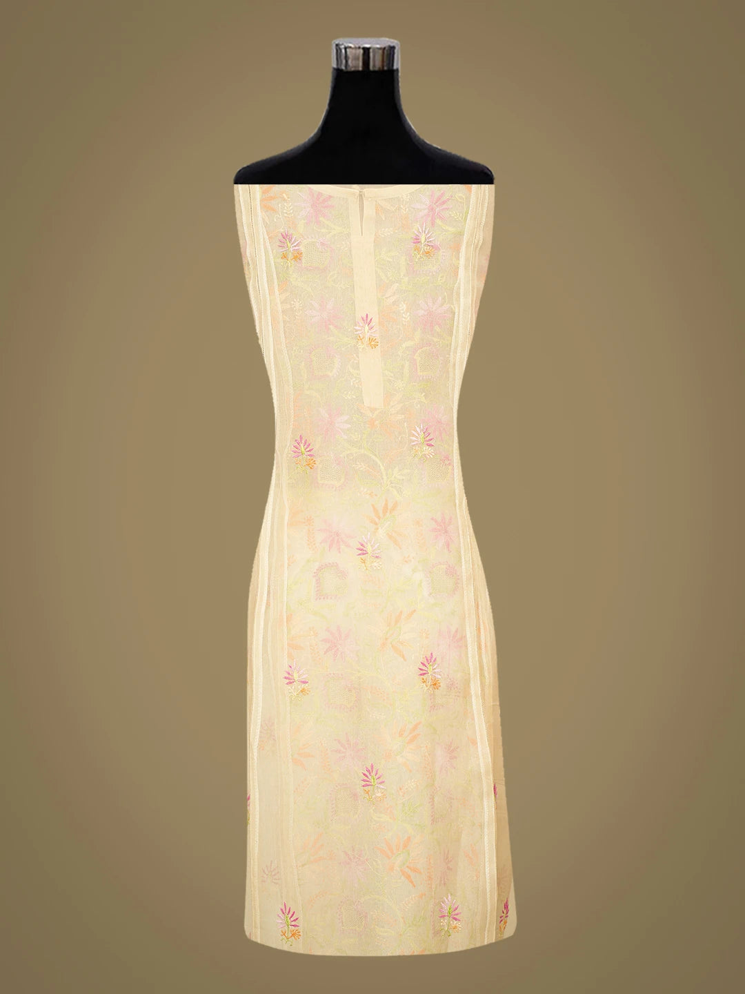 Ada Hand Embroidered Fawn Organza Lucknowi Chikankari Semi-Stitched Kurta Dupatta Set 01A759806