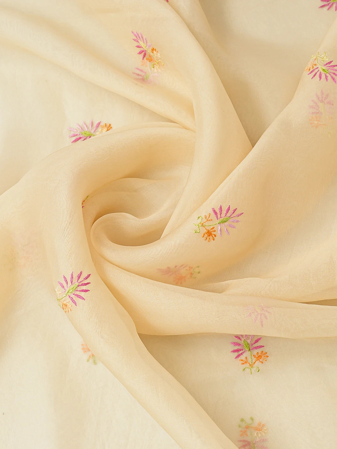 Ada Hand Embroidered Fawn Organza Lucknowi Chikankari Semi-Stitched Kurta Dupatta Set 01A759806