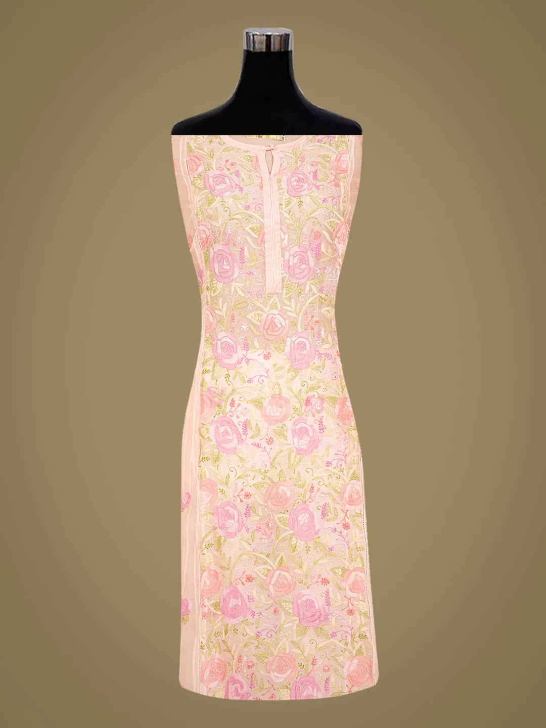 Ada Hand Embroidered Pink Organza Lucknowi Chikankari Semi-Stitched Kurta Dupatta Set 01A759810
