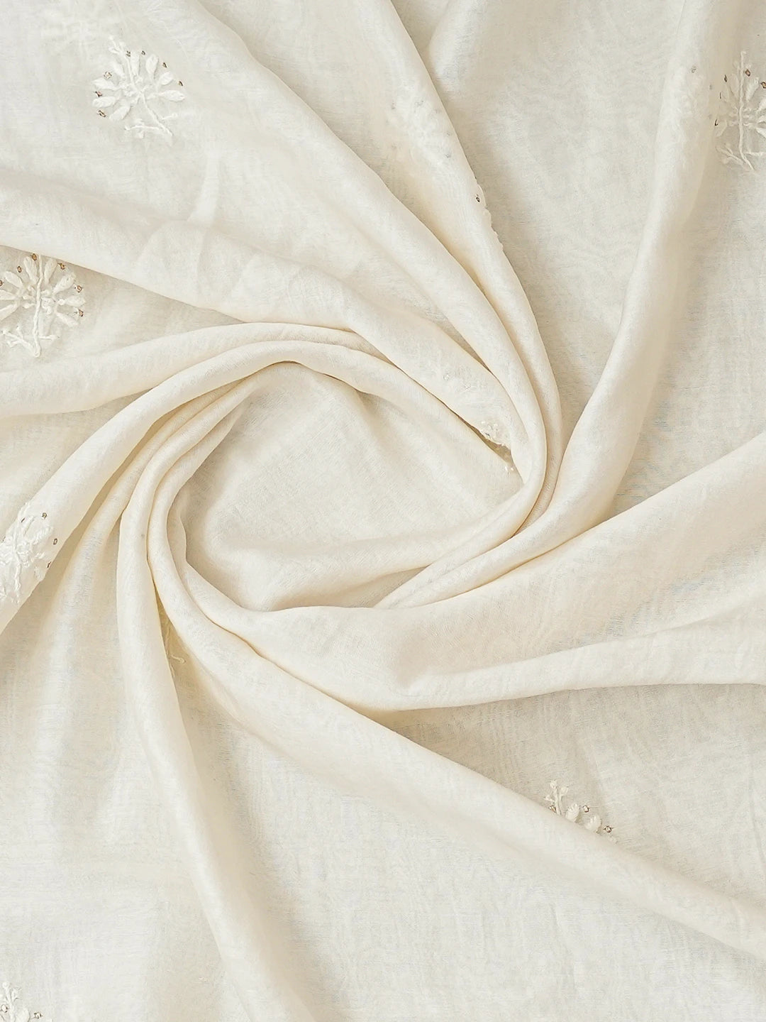Ada Hand Embroidered White Chanderi Lucknowi Chikankari Unstitched Kurta Dupatta Set with Muqaish Work 01A226942