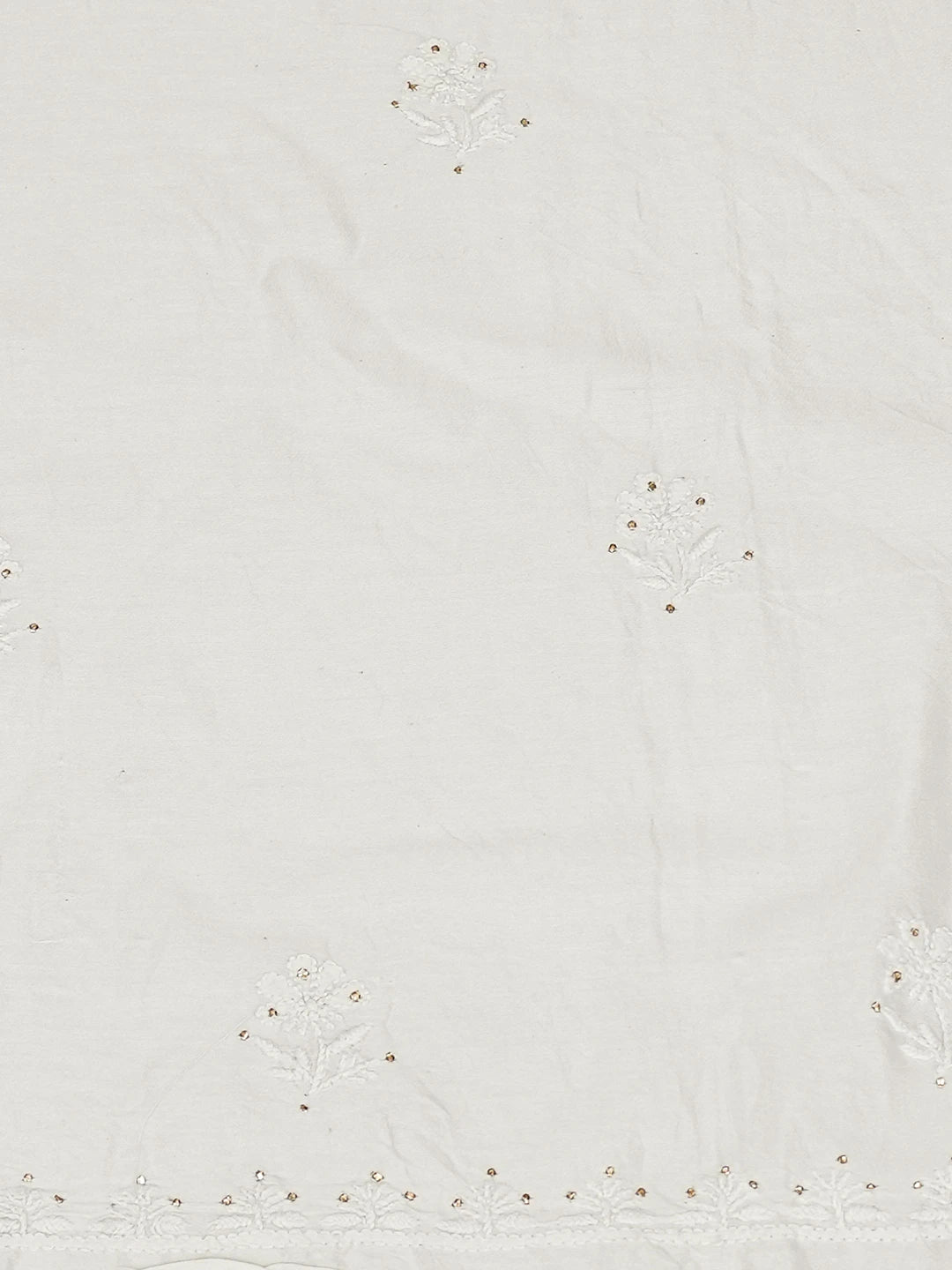 Ada Hand Embroidered White Chanderi Lucknowi Chikankari Unstitched Kurta Dupatta Set with Muqaish Work 01A226942