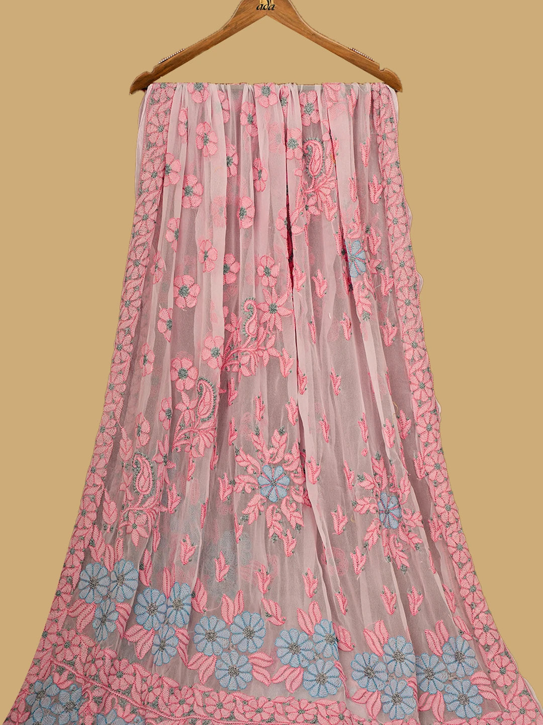 Ada Hand Embroidered Pink Georgette Lucknowi Chikankari Saree and Blouse 01A748586