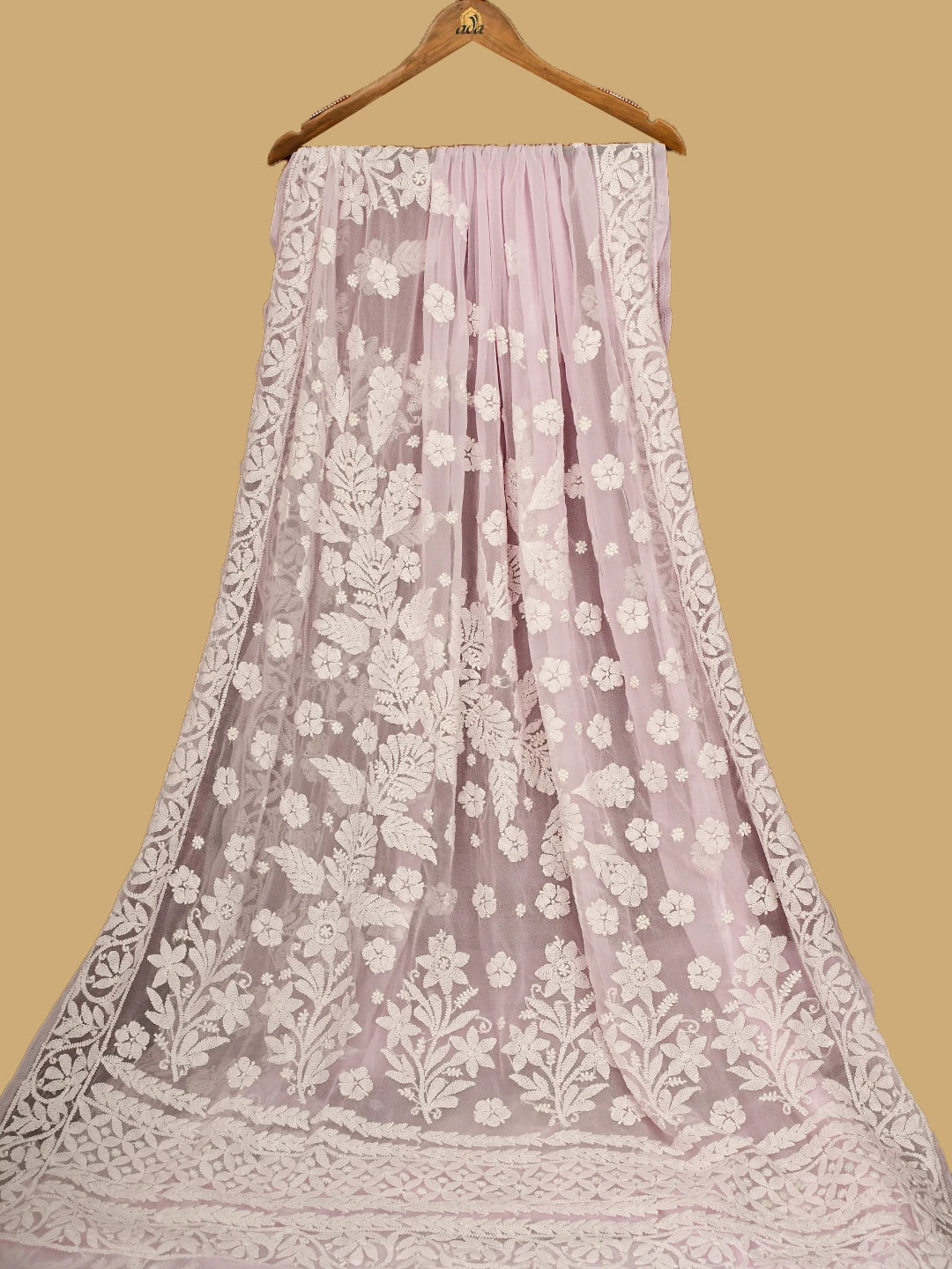 Ada Hand Embroidered Baby Pink Georgette Lucknowi Chikankari Saree With Blouse 01A748660