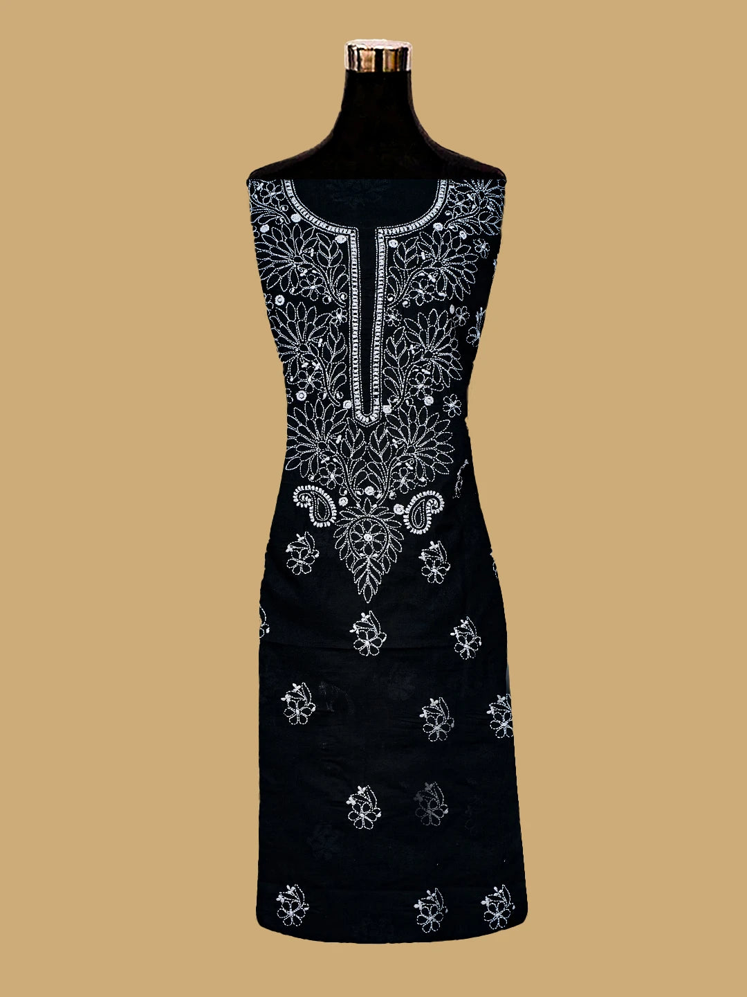 Ada Hand Embroidered Black Cotton Lucknowi Chikankari Unstitched Kurta Piece 01A759459
