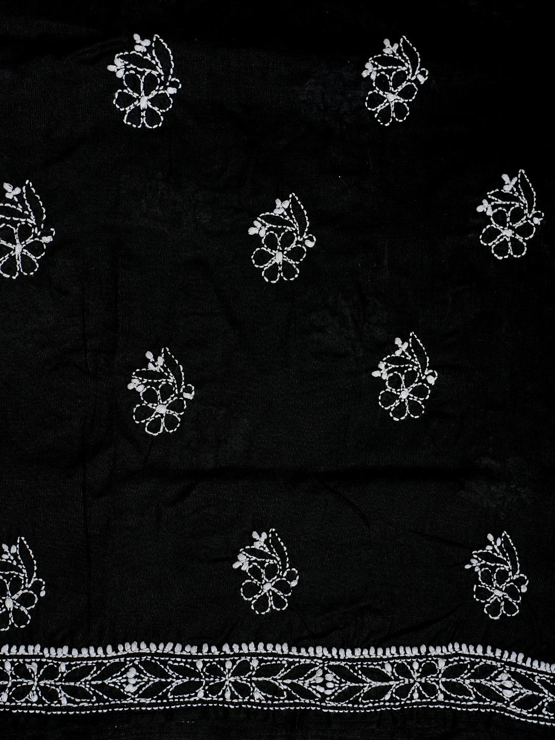 Ada Hand Embroidered Black Cotton Lucknowi Chikankari Unstitched Kurta Piece 01A759459