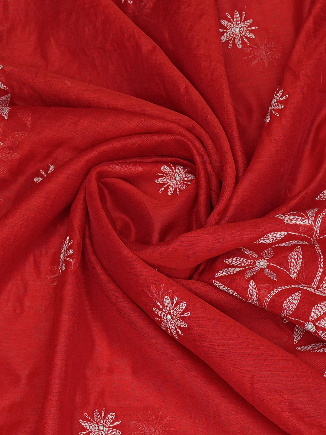 Ada Hand Embroidered Red Chanderi Lucknowi Chikankari Dupatta 01A752133